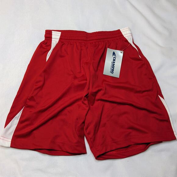 Champro Mens Soccer Shorts Medium Red White Athletic Performance Workout NWT - Picture 1 of 4